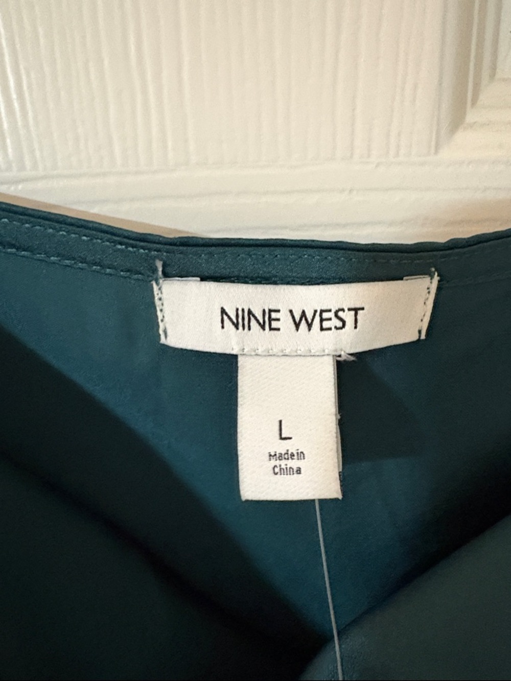 Nine West Teal Satin Cowl Neck Top large NWT - Picture 3 of 7